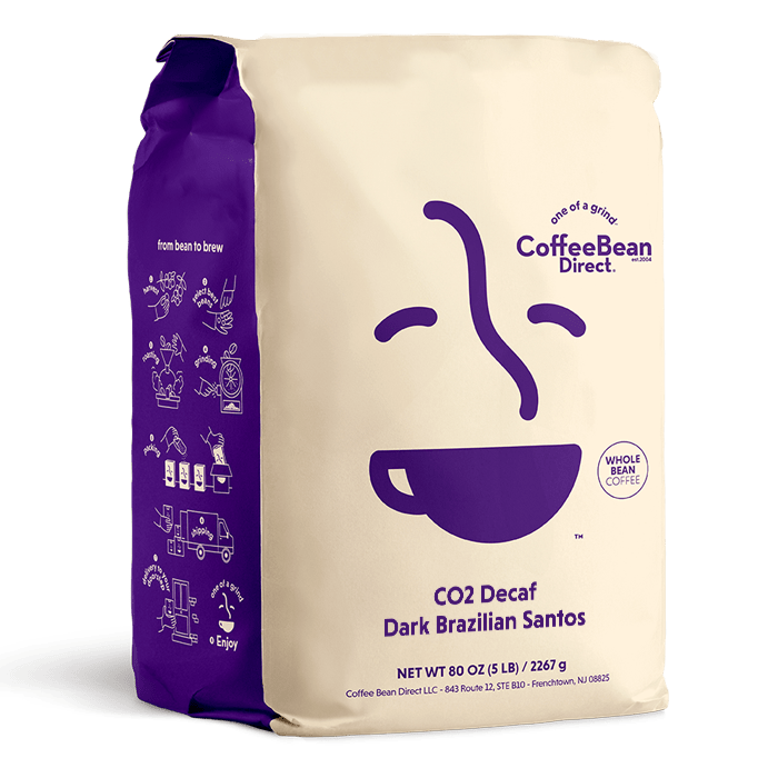 Coffee Bean Direct CO2 Decaf Dark Brazilian Santos 5-lb bag