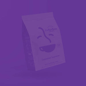 New Face Same Taste featured mobile hero -- bag of rebrand Coffee Bean Direct Colombian Supremo coffee on a purple background