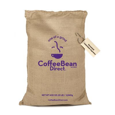 Coffee Bean Direct Unroasted CO2 Decaf Colombian Supremo 25-lb burlap bag