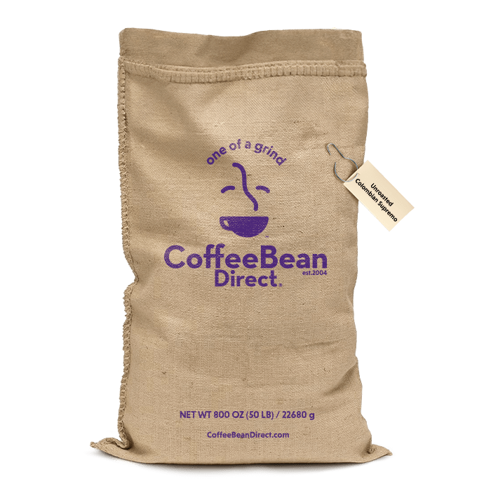 Coffee Bean Direct Unroasted CO2 Decaf Colombian Supremo 50-lb burlap bag