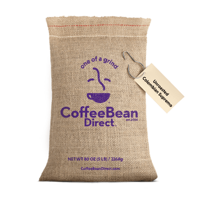 Coffee Bean Direct Unroasted CO2 Decaf Colombian Supremo 5-lb burlap bag