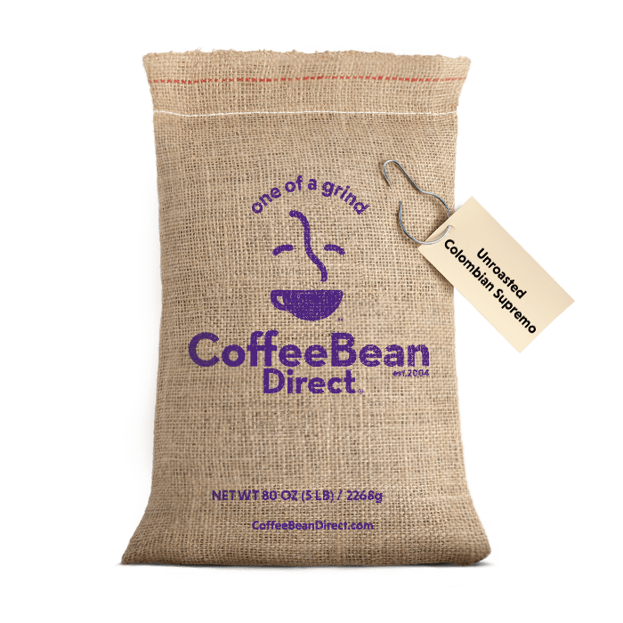 Coffee Bean Direct Unroasted CO2 Decaf Colombian Supremo 5-lb burlap bag