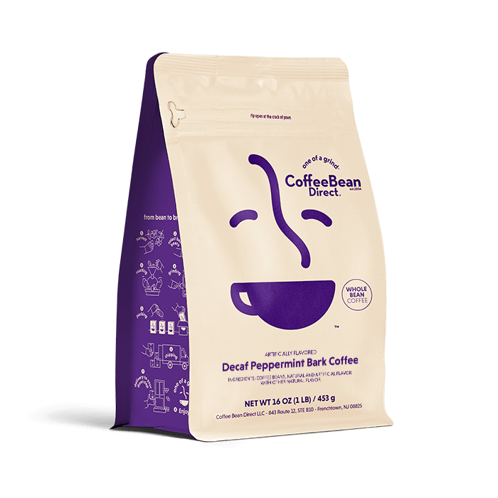 Coffee Bean Direct Decaf Peppermint Bark flavored coffee 1lb bag
