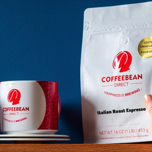 Thank You mobile image -- Discover even more coffees and teas -- coffee mug and Italian Roast Espresso coffee bag