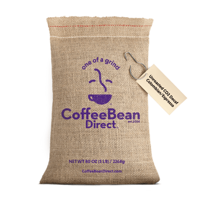 Coffee Bean Direct Unroasted CO2 Decaf Colombian/Espresso 5-lb burlap bag