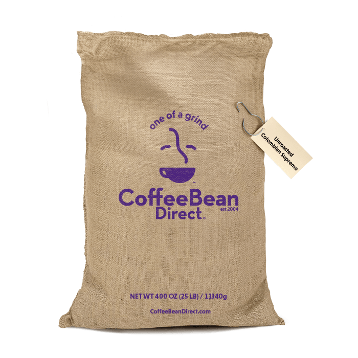 Coffee Bean Direct Unroasted CO2 Decaf Colombian Supremo 25lb burlap