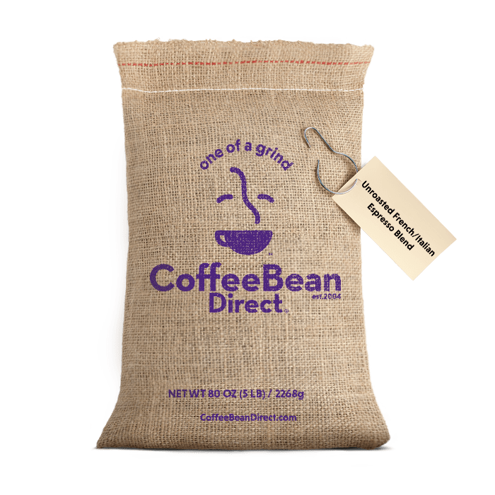 Coffee Bean Direct Unroasted French/Italian Espresso Blend 5-lb burlap bag